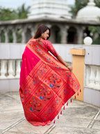 Vedant Vastram Soft Litchi Silk Paithani Jacquard Saree - Pink | Grocsy