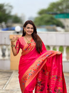 Vedant Vastram Soft Litchi Silk Paithani Jacquard Saree - Pink | Grocsy