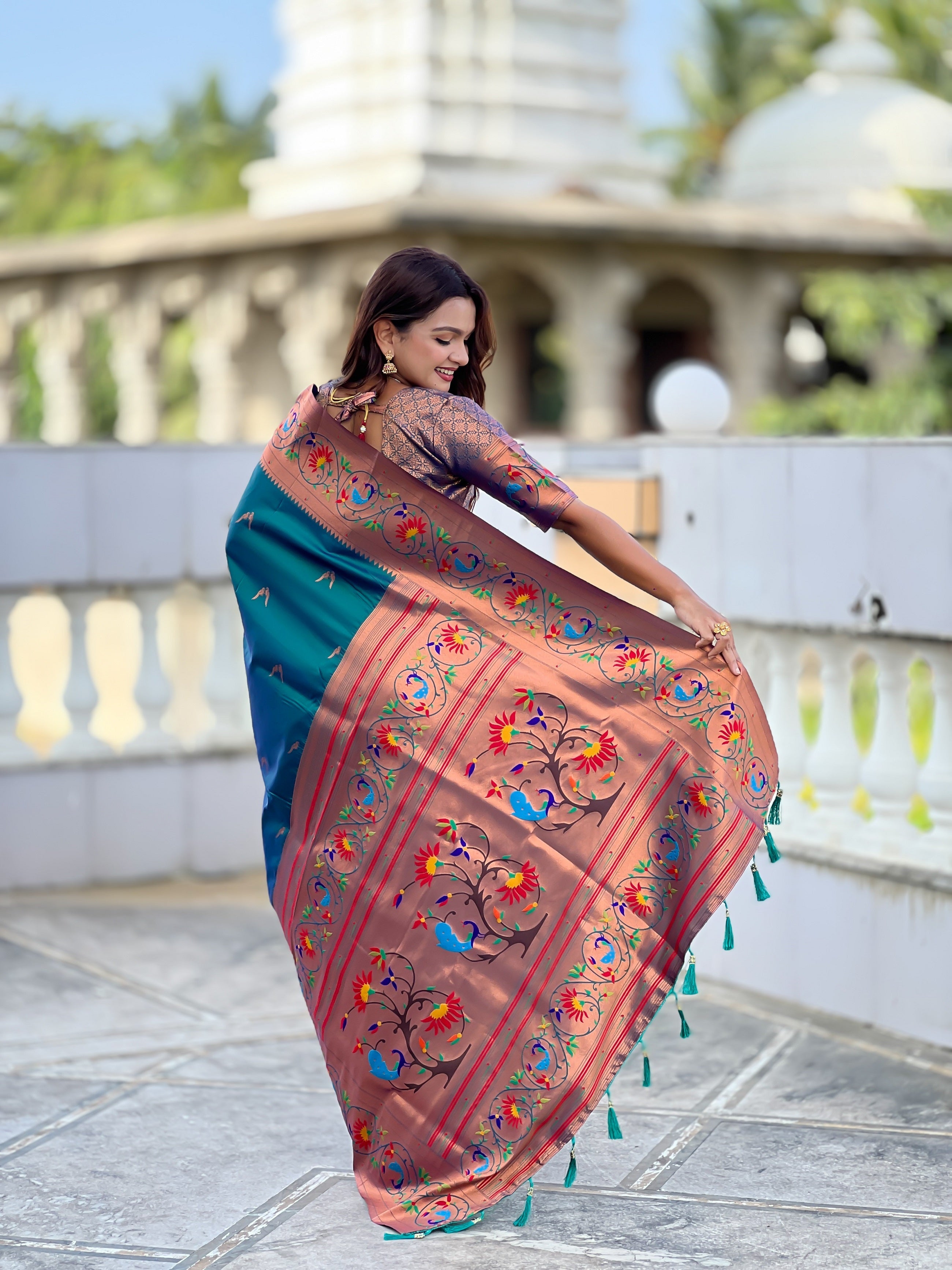 Vedant Vastram Soft Litchi Silk Paithani Jacquard Saree - Teledrama. | Grocsy
