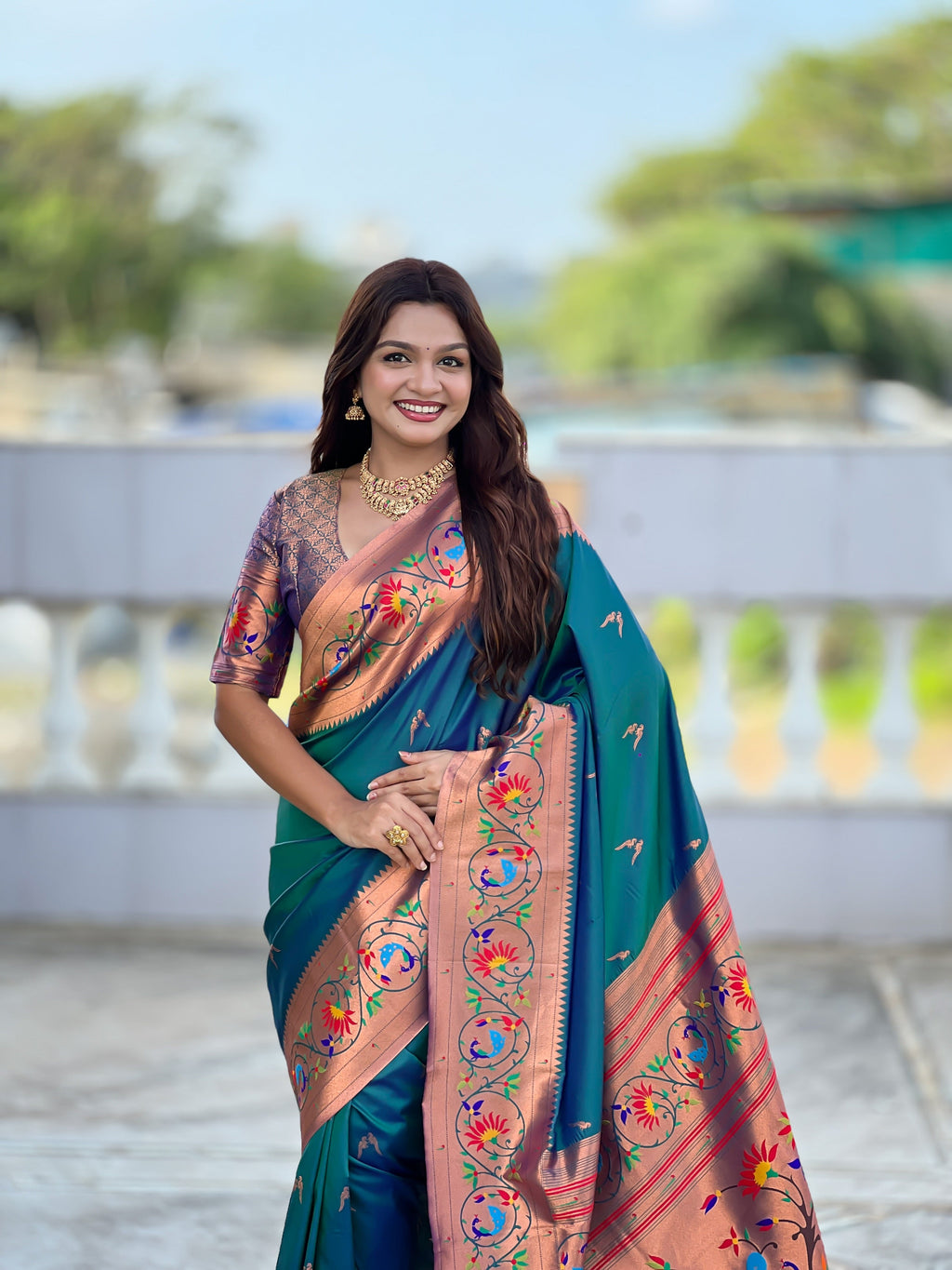 Vedant Vastram Soft Litchi Silk Paithani Jacquard Saree - Teledrama. | Grocsy