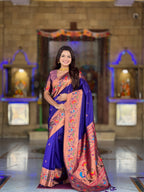 Vedant Vastram Soft Litchi Silk Paithani Jacquard Saree - Violet | Grocsy