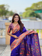 Vedant Vastram Soft Litchi Silk Paithani Jacquard Saree - Violet | Grocsy