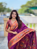 Vedant Vastram Soft Litchi Silk Paithani Jacquard Saree - Wine | Grocsy