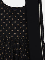Ahalyaa Black Cotton Gold Print Kids Kurta Sharara Sets For Girls | Grocsy