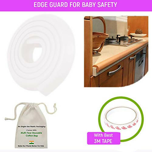 Safe-O-Kid Unique High Density L-Shaped 2 Mtr Long Mini 2 Edge Guards With 8 Corner Cushions - Cream | Grocsy