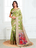 Shree Shyam Fashion Linen Cotton Green Saree | Grocsy