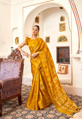 Mustard Patta Poly Cotton Floral Printed Saree With Unstitched Blouse Piece - Shades | Grocsy