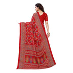 Vamika Printed Jute Silk Red Saree (Rishika Red) | Grocsy