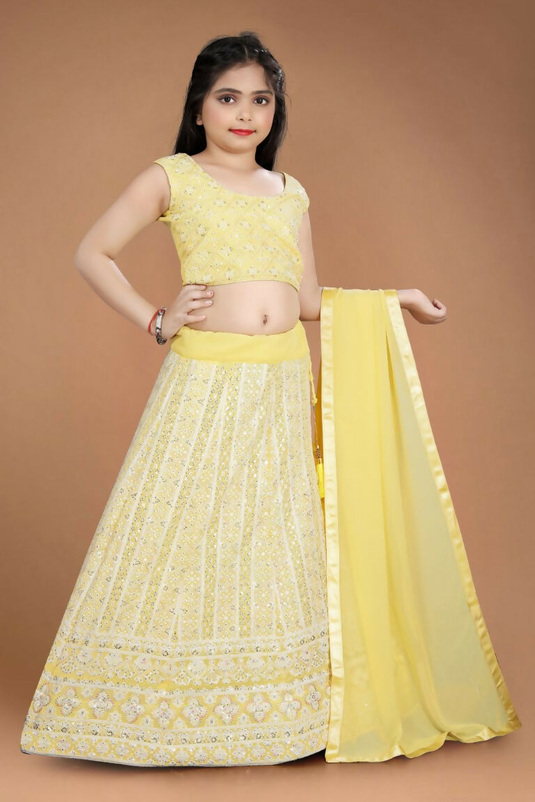 Wedding Designer Yellow Heavy Fox Georgette Kidswear Lehenga - Aaradhna | Grocsy