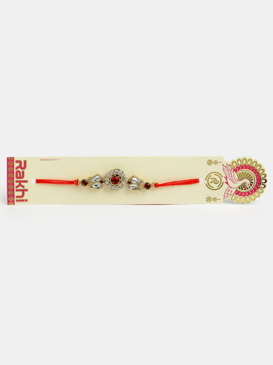 NVR Men Gold-Toned Stone-Studded Rakhi With Roli Chawal & Chocolate | Grocsy