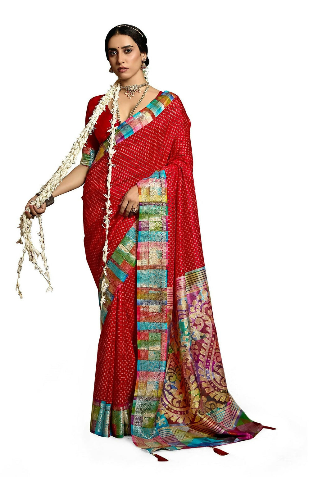 Joban Fashion Tushar Silk Red Colored With Zari Border Red Designer Pallu Saree | Grocsy