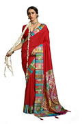 Joban Fashion Tushar Silk Red Colored With Zari Border Red Designer Pallu Saree | Grocsy