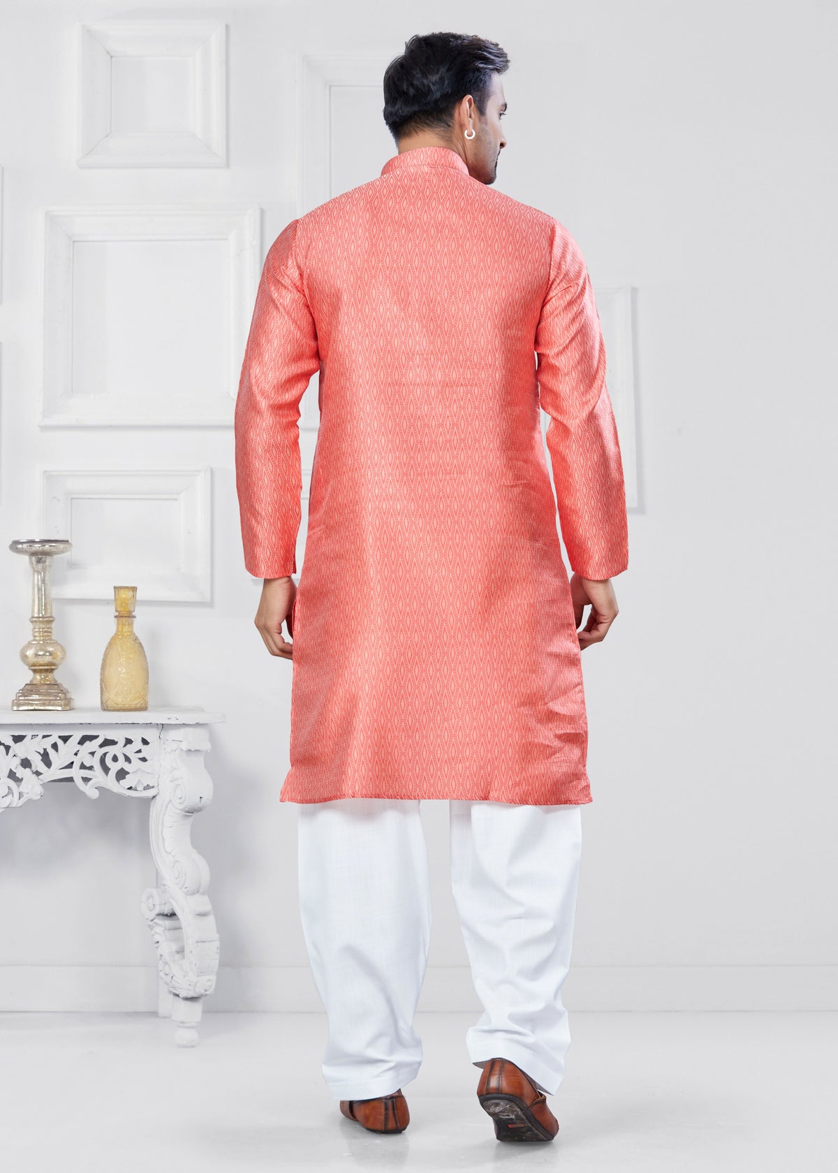Joban Fashion Men's Jacquard Silk Pink Printed Kurta Pyjama set | Grocsy