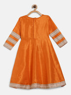 Ahalyaa Orange Poly Silk Anarkali Kids Kurta With Dupatta Set For Girls | Grocsy