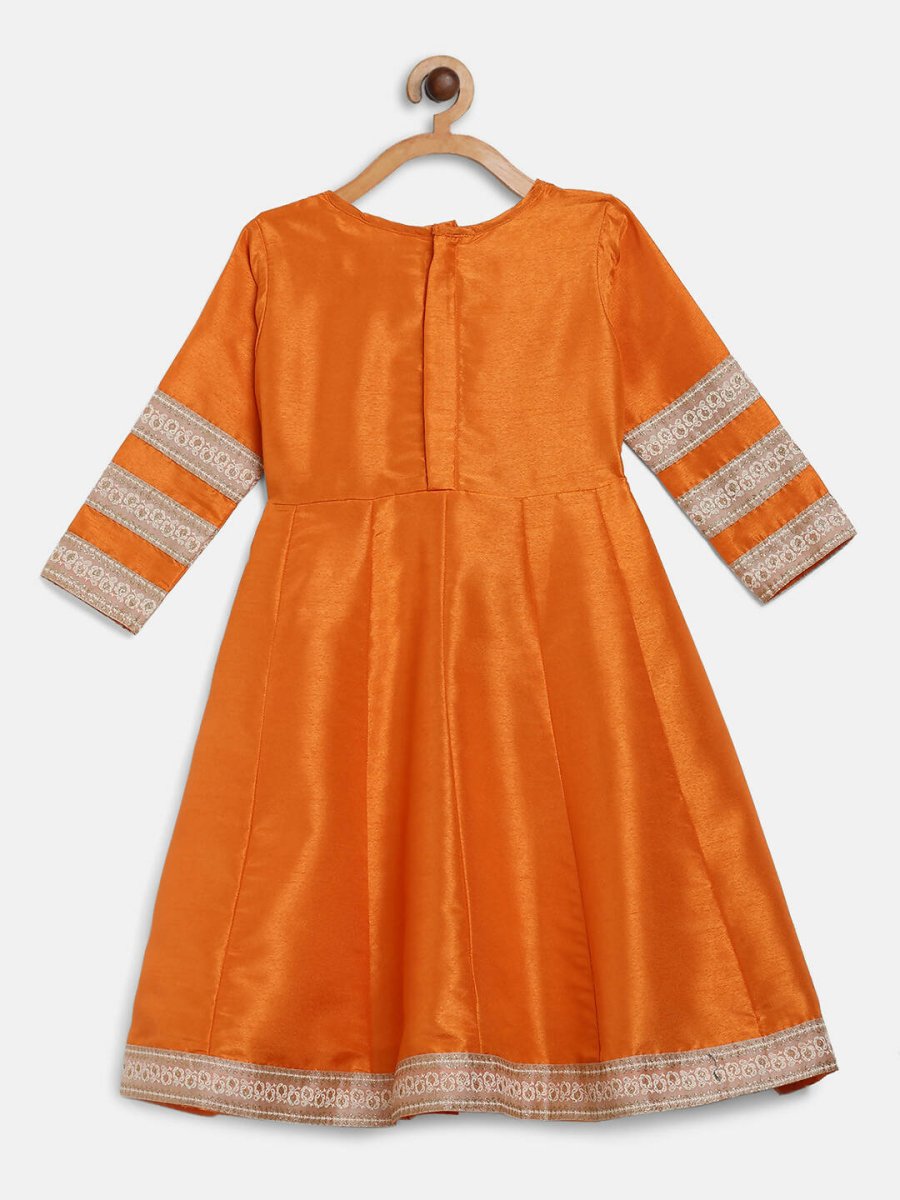 Ahalyaa Orange Poly Silk Anarkali Kids Kurta With Dupatta Set For Girls | Grocsy