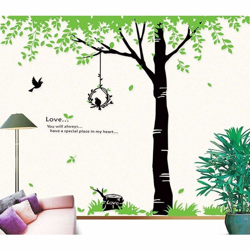 StylishWalls PVC Vinyl Self-Adhesive Calm Green Trees Nature Wall Stickers for Bedroom (Large, 220 x 200 cm) | Grocsy