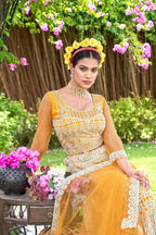 Yellow Net Embroidered Semi Stitched Lehenga Choli with Dupatta - Bhagya | Grocsy