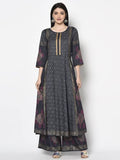 Aniyah Rayon Dark Grey Color Block Print Anarkali Kurta (AN-200K) | Grocsy