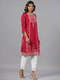 Juniper Women Fuchsia Rayon Printed Knee Length Straight Kurta | Grocsy