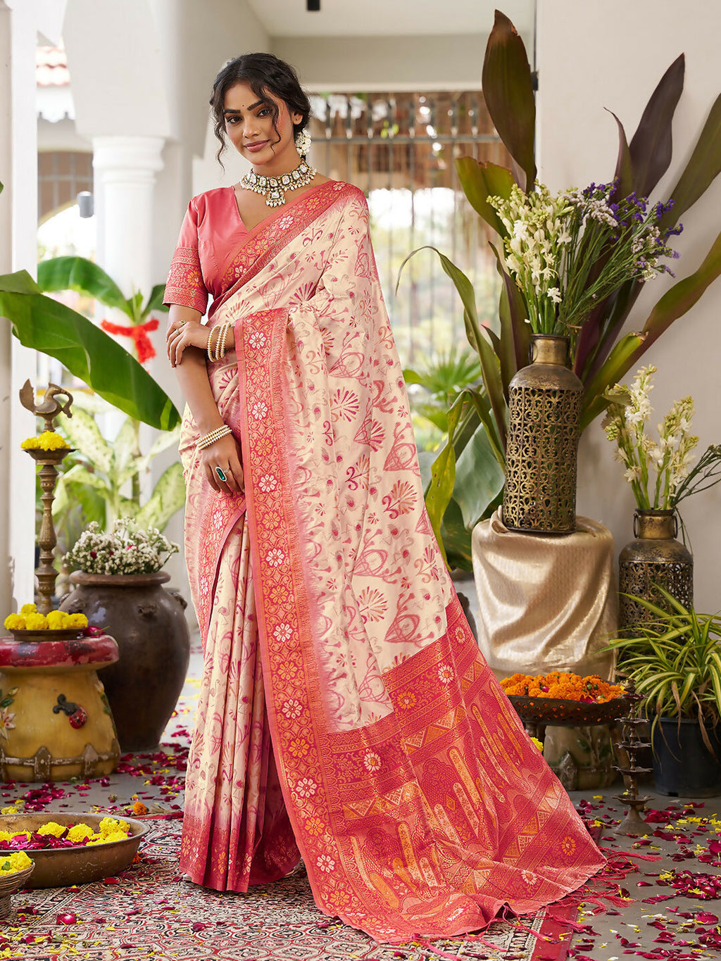 Shree Shyam Fashion Cream Soft Silk Saree | Grocsy