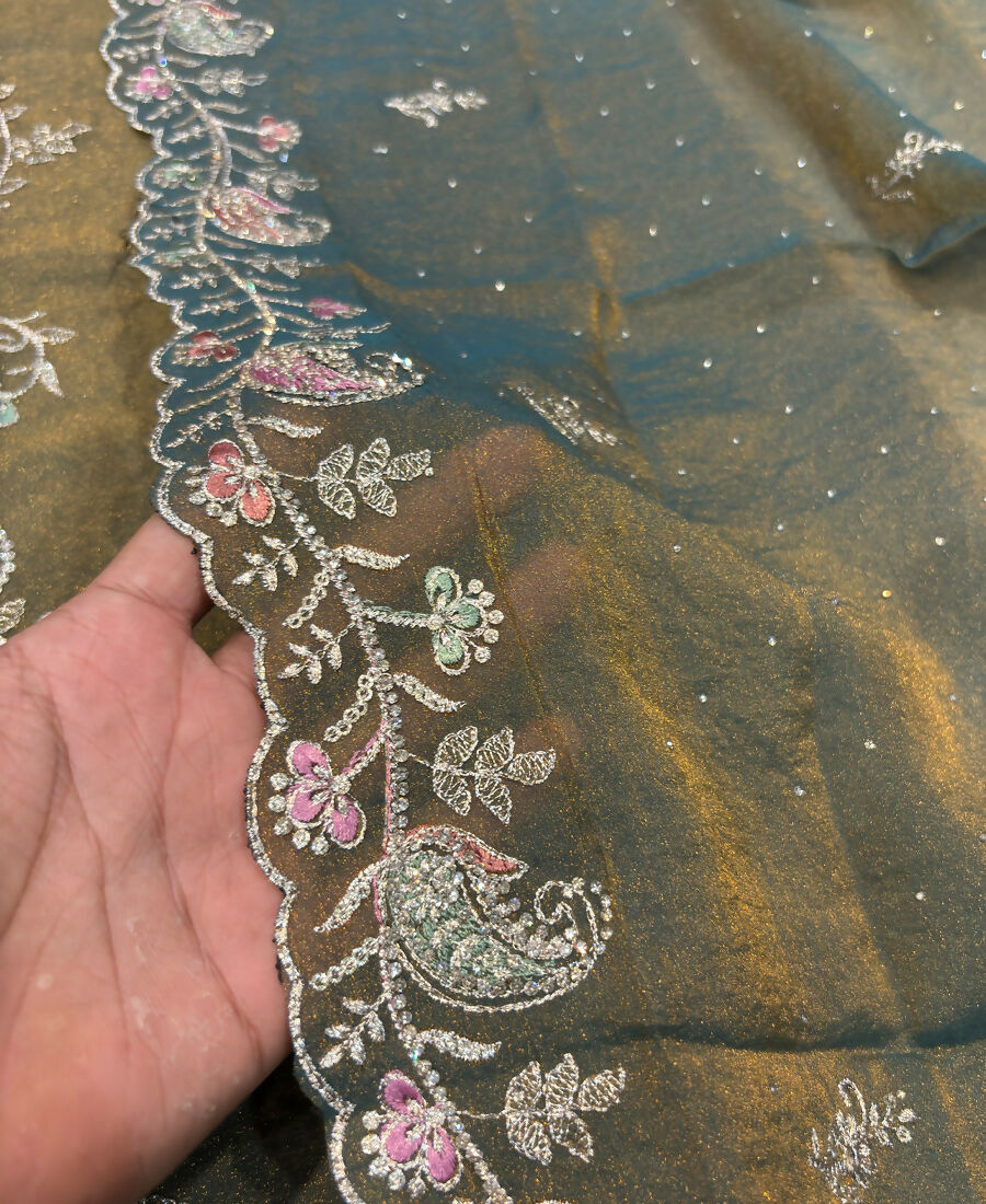 KC Heavy Embroidery Worked Two Ton Moss Silk Grey Suit For Women | Grocsy