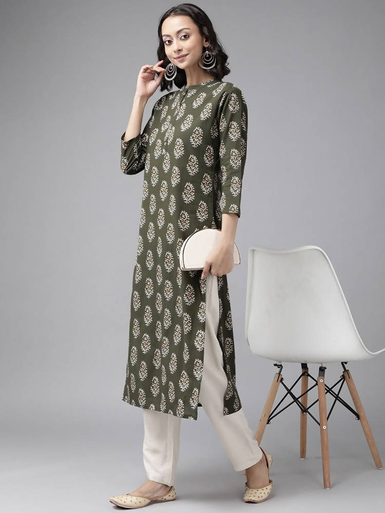 Yufta Green And off White Kurta And Palazzo Set | Grocsy