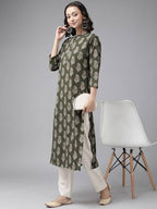 Yufta Green And off White Kurta And Palazzo Set | Grocsy