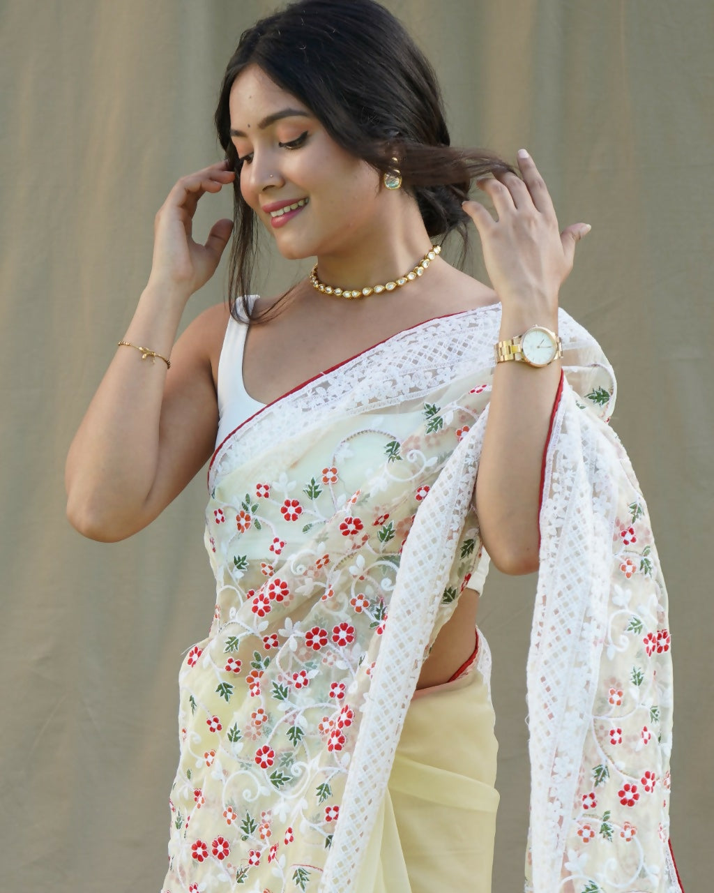 Vamsee Sombi Box Yellow Organza Saree | Grocsy