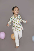 Breathables Kids Cotton Elephant Print Kurta Pyjama Night Suit - White | Grocsy