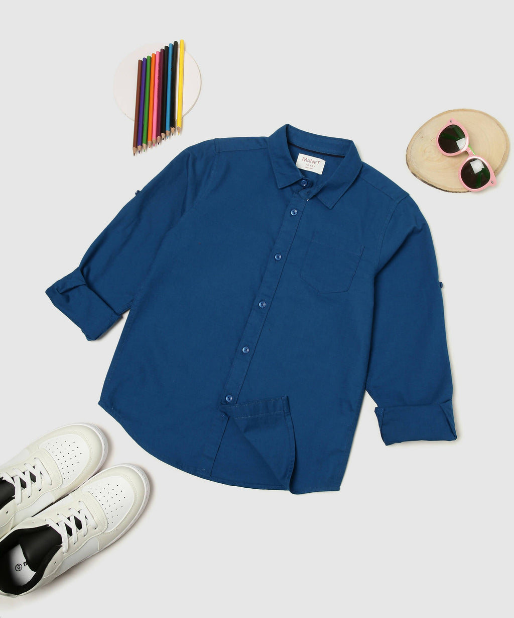 Manet Boys Full Sleeves Solid Shirt - Dark Blue | Grocsy