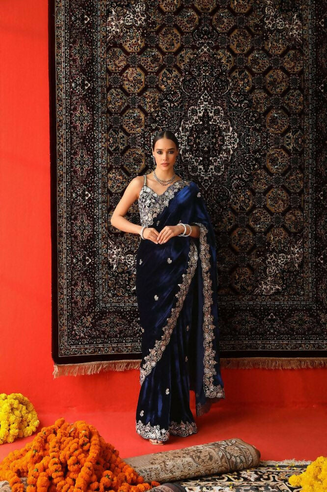 Joban Fashion Royal Blue 9000 Velvet Party Wear Sarees | Grocsy