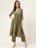 FIORRA Women's Olive Green Poly Crepe A-Line Kurta Set | Grocsy