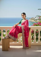 Teeya Creation New Stylish Party Wear Soft Fendy Chiffon Silk Saree-Pink | Grocsy