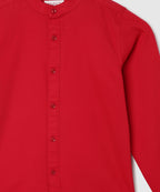 Manet Boys Mandarin Collar Full Sleeves Melange Shirt - Red | Grocsy