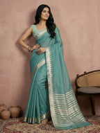Shree Shyam Fashion Teal Cotton Saree | Grocsy