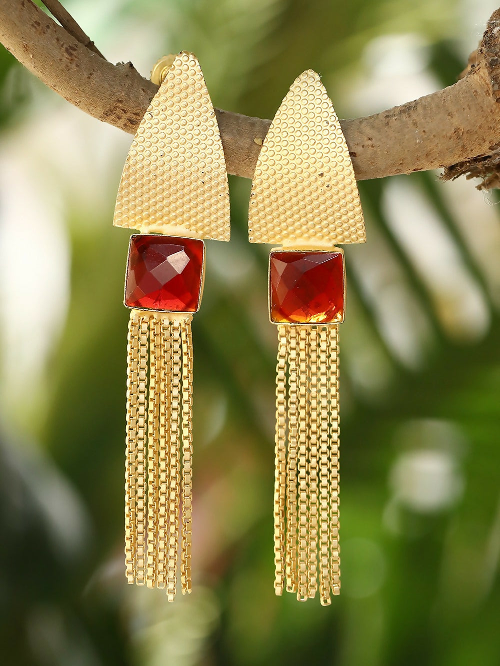 Joban Fashion Women Red Stone Matte Gold Earrings | Grocsy
