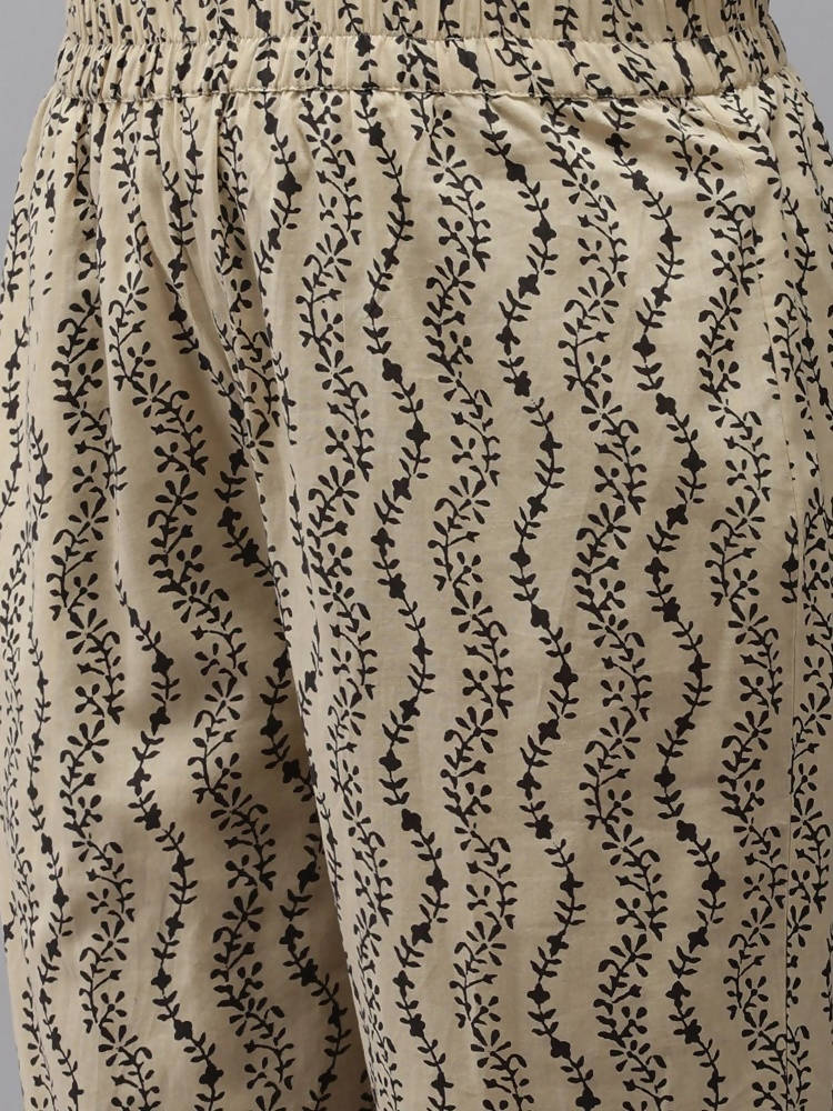 Yufta Women Beige Ethnic motifs Printed Kurta with Trouser & With Dupatta | Grocsy