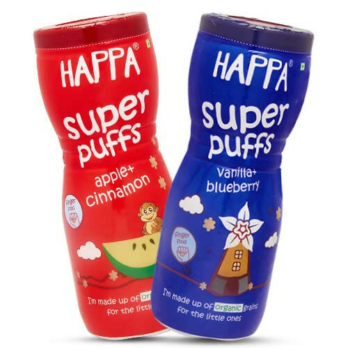 Happa Organic Multigrain Vanilla Blueberry & Apple Cinnamon Melts Super Puffs Combo (8 Months+) | Grocsy