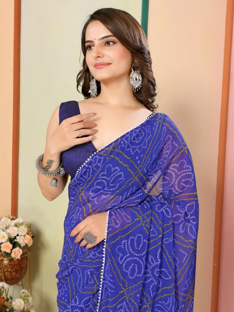 Blue Georgette Designer Printed Ready To Wear Saree - Elite | Grocsy