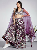 House of Panchhi Burgundy Net heavy Sequinse embroidery Semi-Stitched Lehenga choli & Dupatta | Grocsy