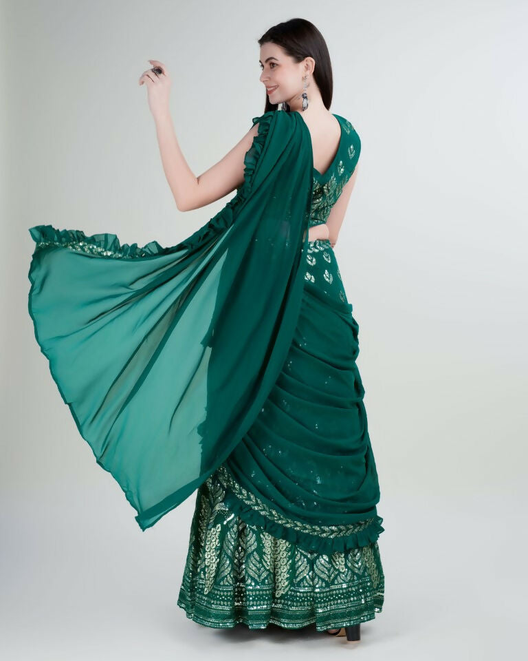 Green Georgette Sequence Embroidered Lehenga Choli with Dupatta - Tanya | Grocsy