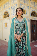 Vaasva Women Teal Muslin Embroidered Kurta, Pant & Dupatta Set | Grocsy
