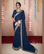 Blue Georgette Foil Printed Saree With Unstitched Blouse Piece - Nitya | Grocsy