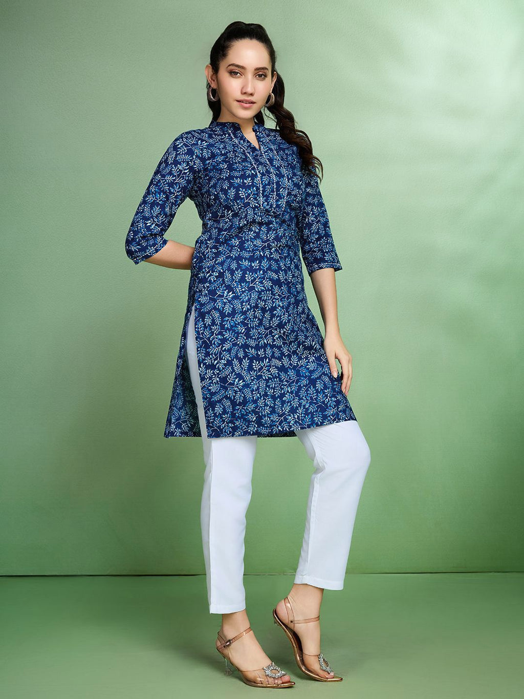 Sangria Floral Printed Cotton Straight Kurta | Grocsy