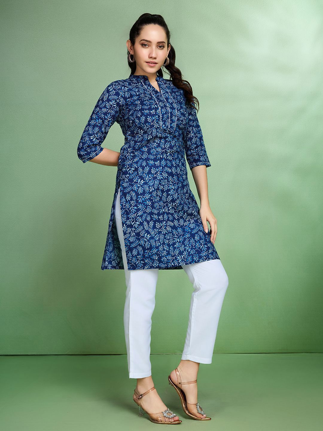Sangria Floral Printed Cotton Straight Kurta | Grocsy