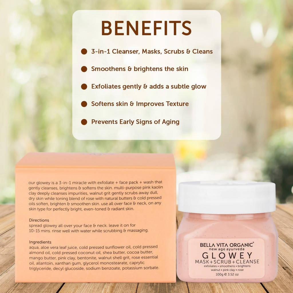 Bella Vita Organic New Age Ayurveda Glowey Mask + Scrub + Cleanse | Grocsy