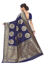 Vamika Traditional Banarasi Jacquard Weaving Navy Blue Saree | Grocsy