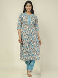 Aramya Cream Soft Cotton Floral Print Straight Kurta Set for Women | Grocsy