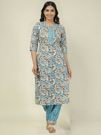 Aramya Cream Soft Cotton Floral Print Straight Kurta Set for Women | Grocsy