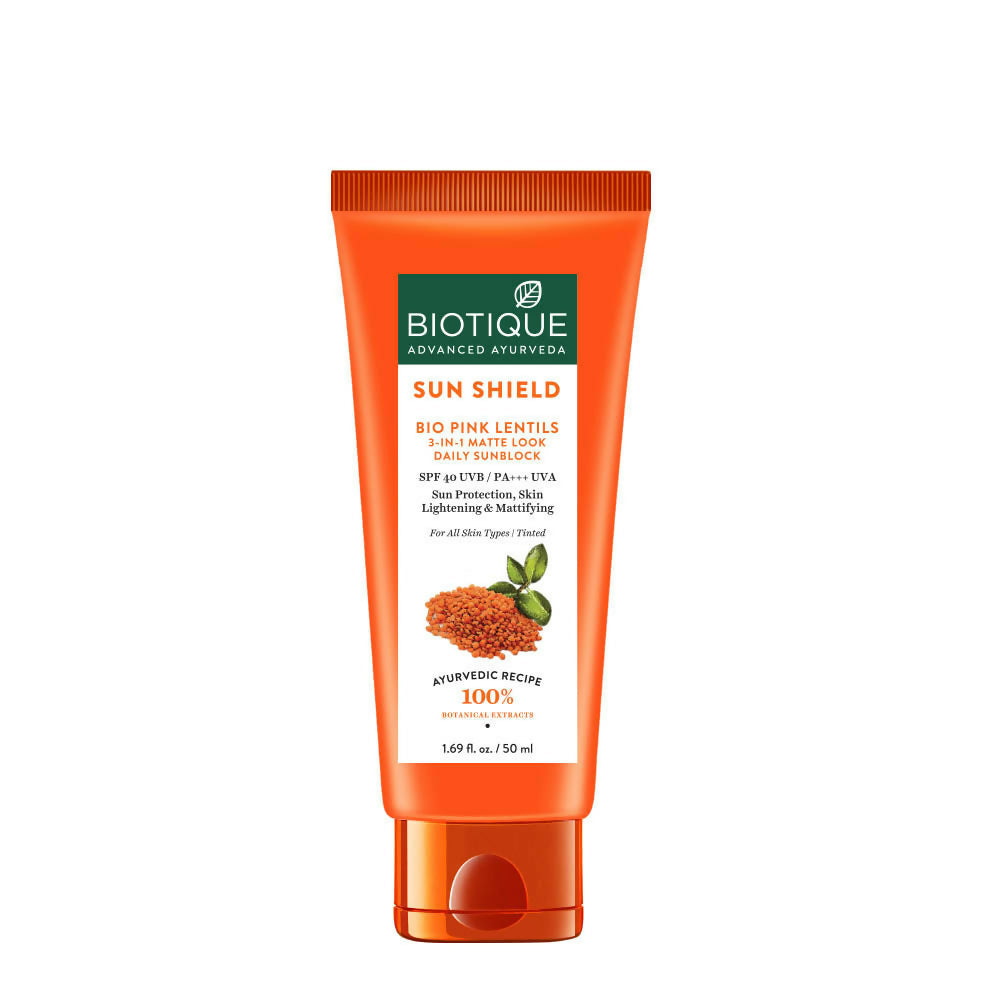 Biotique Bio Pink Lentils 3 In 1 Matte Look Sun Shield SPF 40 | Grocsy